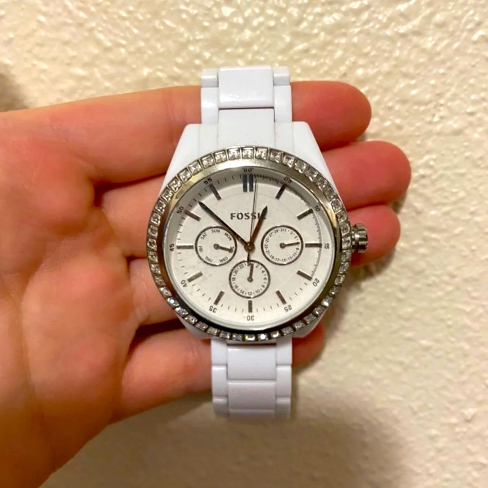 Womens fossil white watch adjustable bling
